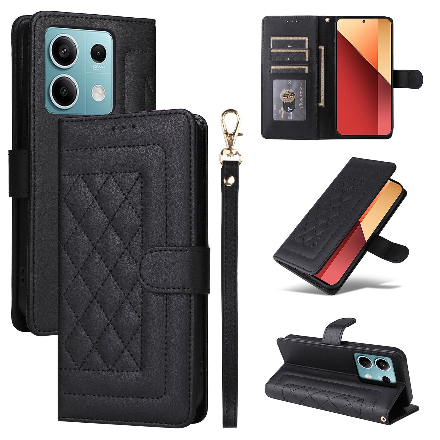 Xiaomi Redmi Note 13 5G Diamond Lattice Leather Flip Phone Case - Durable and Convenient Holder with Precision Cutouts