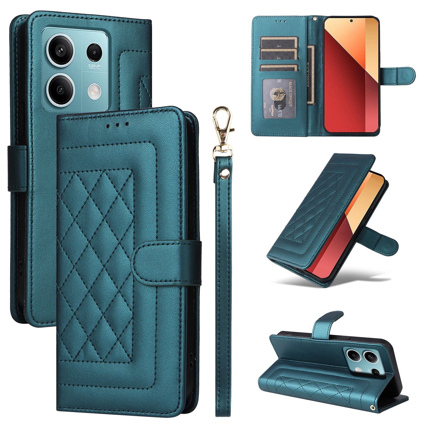 Xiaomi Redmi Note 13 5G Diamond Lattice Leather Flip Phone Case - Durable and Convenient Holder with Precision Cutouts