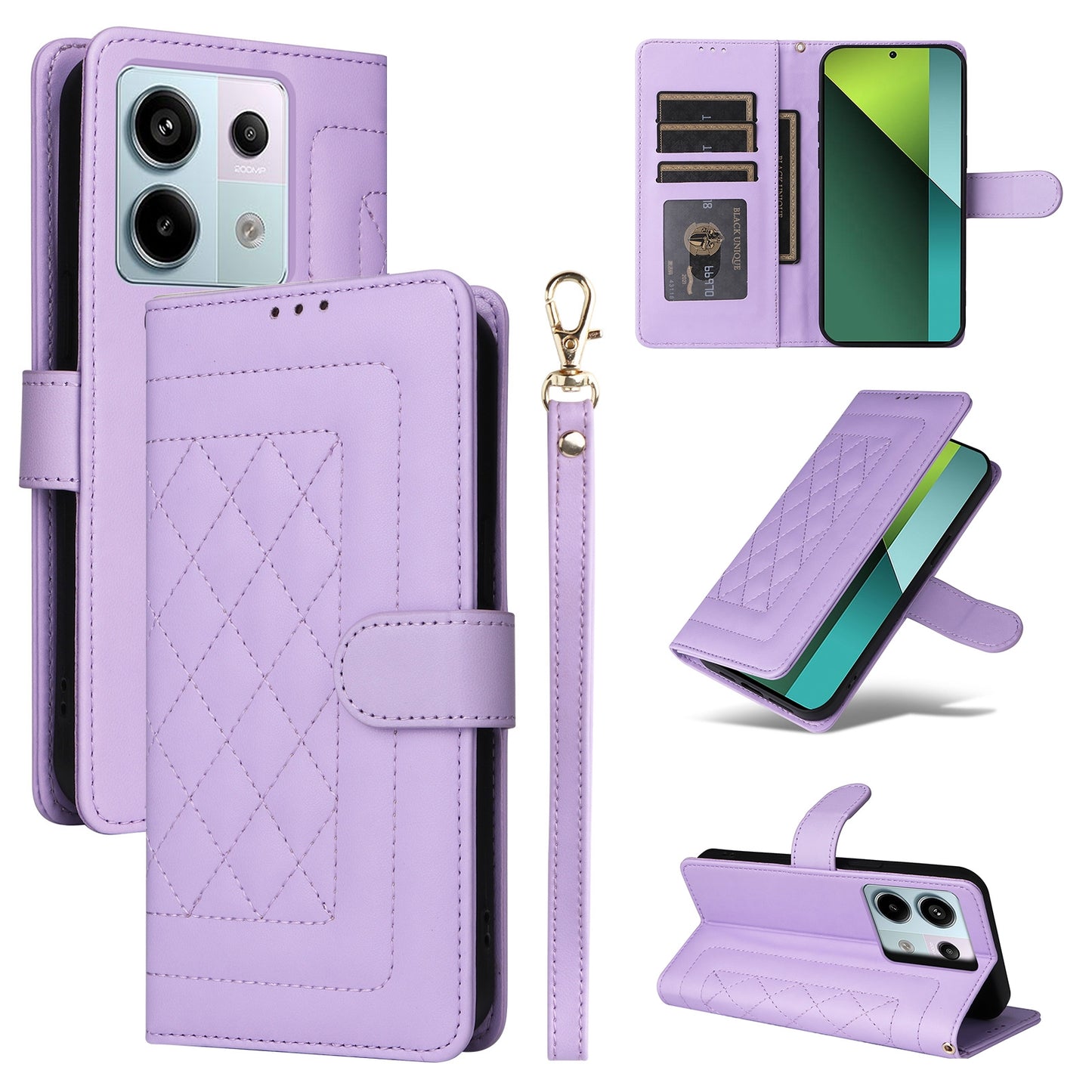 Xiaomi Redmi Note 13 Pro 5G Diamond Lattice Leather Flip Phone Case - Durable and Convenient Holder with Precision Cutouts