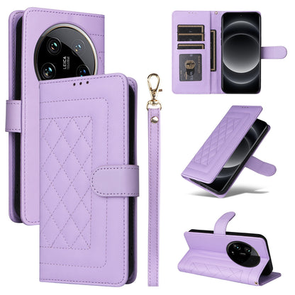 Xiaomi 14 Ultra Diamond Lattice Leather Flip Phone Case - Durable and Convenient Holder with Precision Cutouts