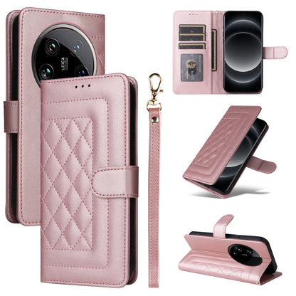 Xiaomi 14 Ultra Diamond Lattice Leather Flip Phone Case - Durable and Convenient Holder with Precision Cutouts