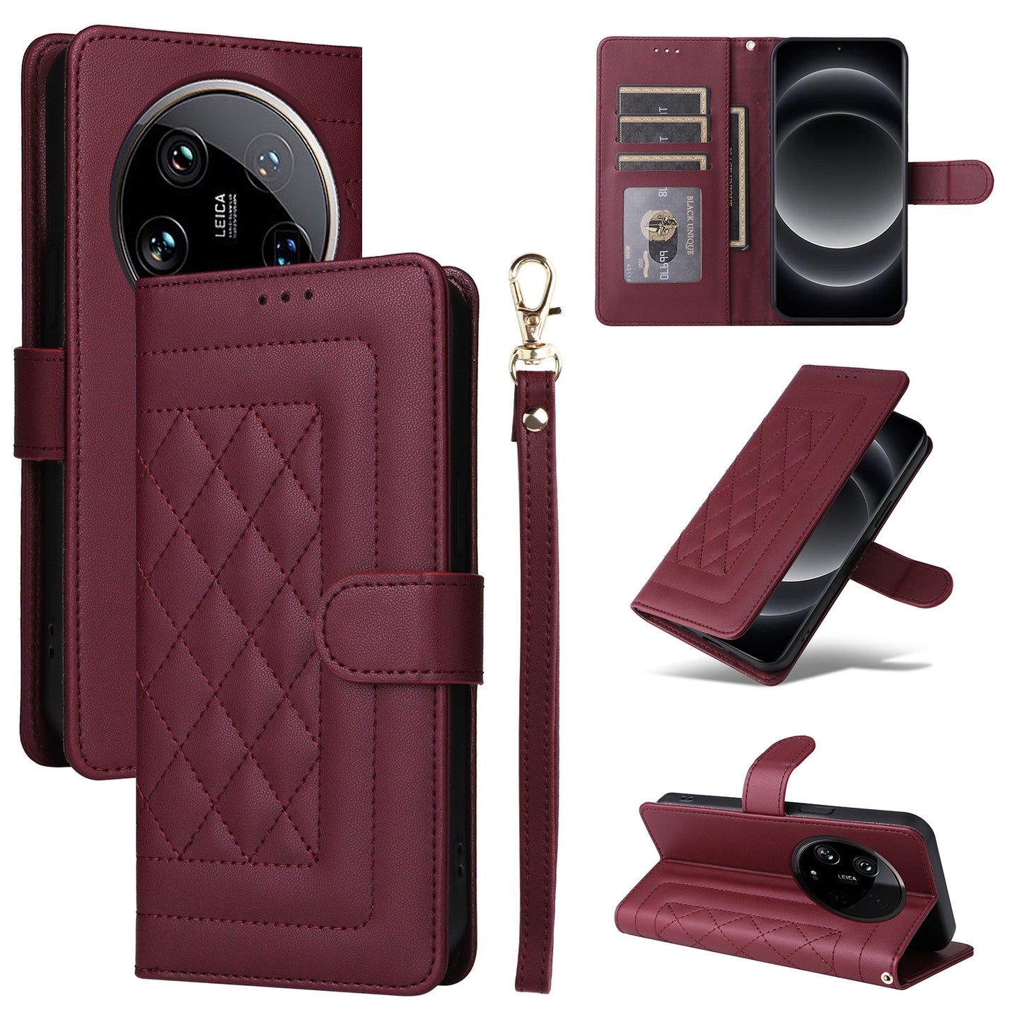 Xiaomi 14 Ultra Diamond Lattice Leather Flip Phone Case - Durable and Convenient Holder with Precision Cutouts