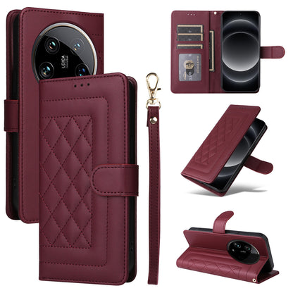 Xiaomi 14 Ultra Diamond Lattice Leather Flip Phone Case - Durable and Convenient Holder with Precision Cutouts