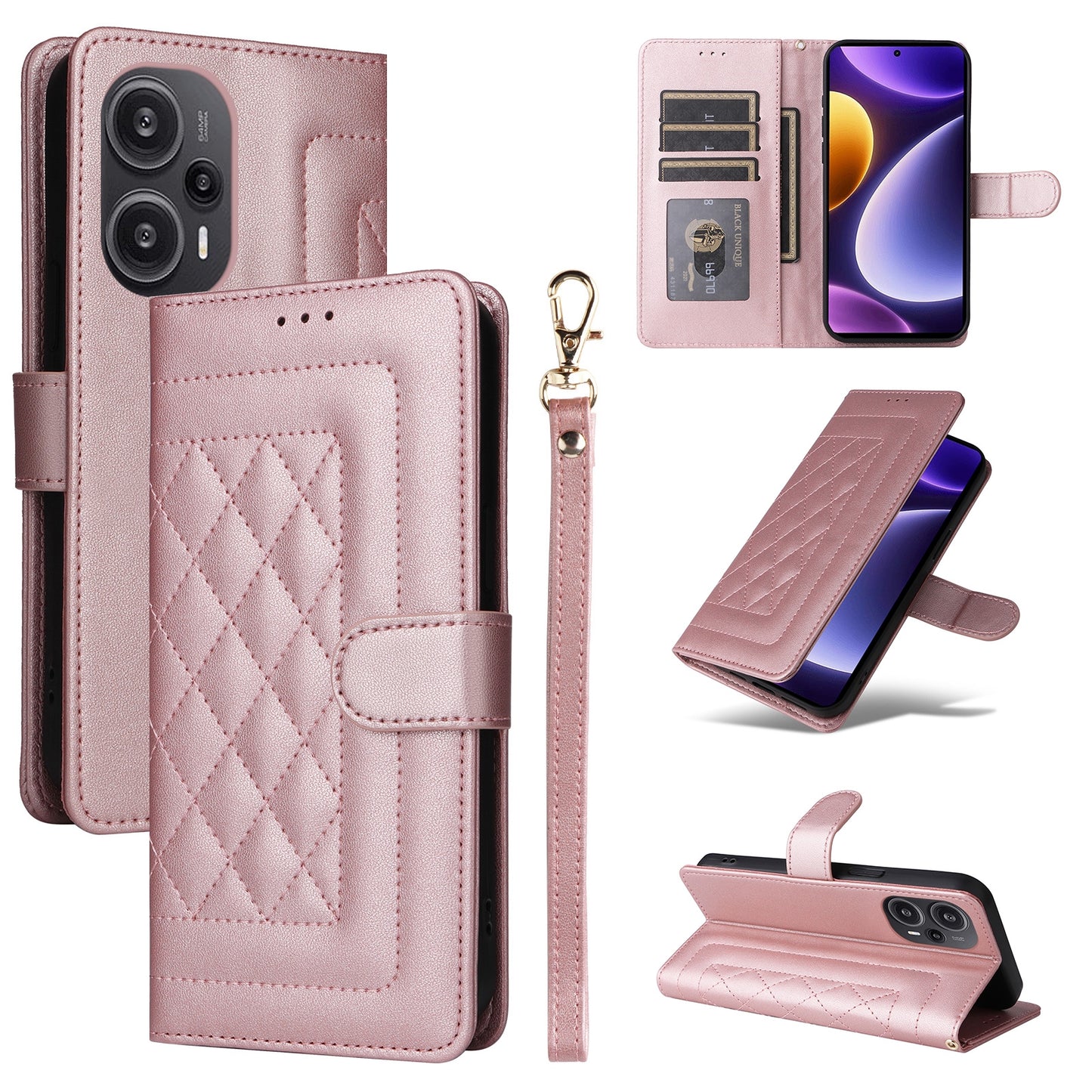 Xiaomi Poco F5 Diamond Lattice Leather Flip Phone Case - Durable and Convenient Holder with Precision Cutouts