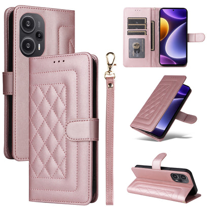 Xiaomi Poco F5 Diamond Lattice Leather Flip Phone Case - Durable and Convenient Holder with Precision Cutouts