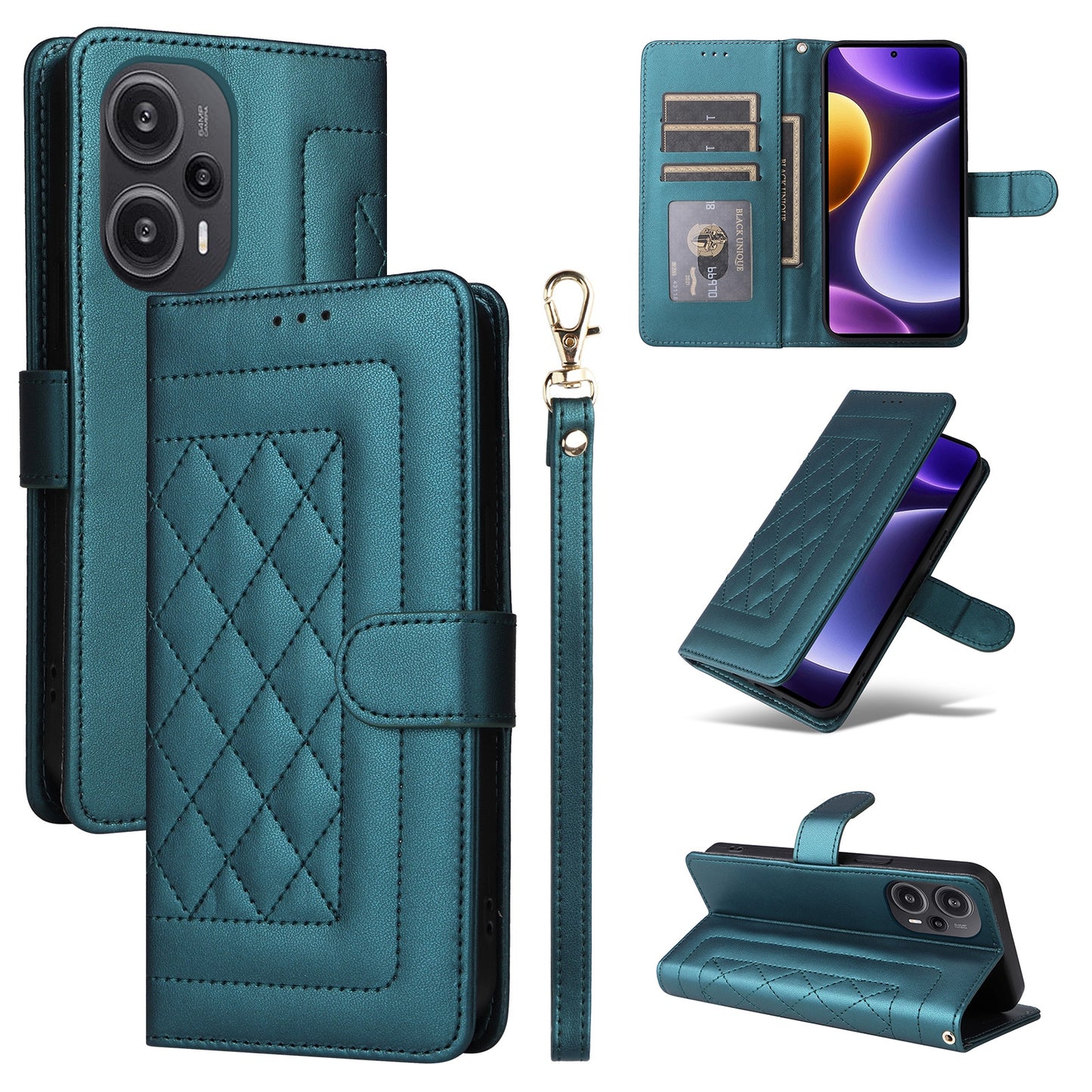 Xiaomi Poco F5 Diamond Lattice Leather Flip Phone Case - Durable and Convenient Holder with Precision Cutouts
