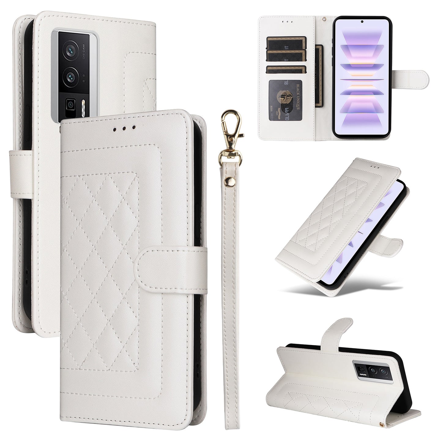 Xiaomi Poco F5 Pro Diamond Lattice Leather Flip Phone Case - Durable and Convenient Holder with Precision Cutouts