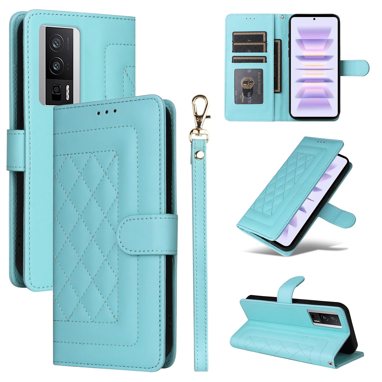 Xiaomi Poco F5 Pro Diamond Lattice Leather Flip Phone Case - Durable and Convenient Holder with Precision Cutouts