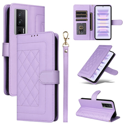 Xiaomi Poco F5 Pro Diamond Lattice Leather Flip Phone Case - Durable and Convenient Holder with Precision Cutouts