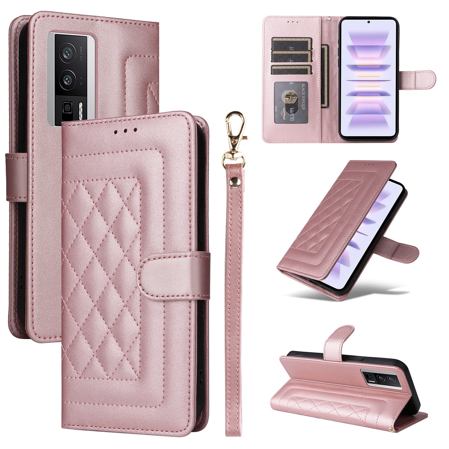 Xiaomi Poco F5 Pro Diamond Lattice Leather Flip Phone Case - Durable and Convenient Holder with Precision Cutouts
