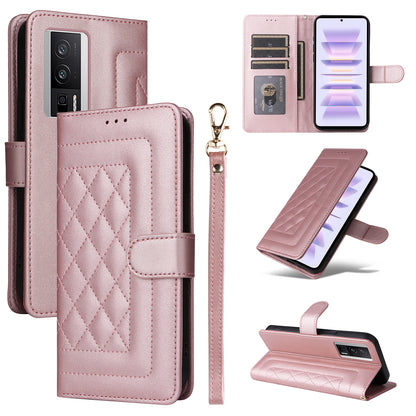 Xiaomi Poco F5 Pro Diamond Lattice Leather Flip Phone Case - Durable and Convenient Holder with Precision Cutouts