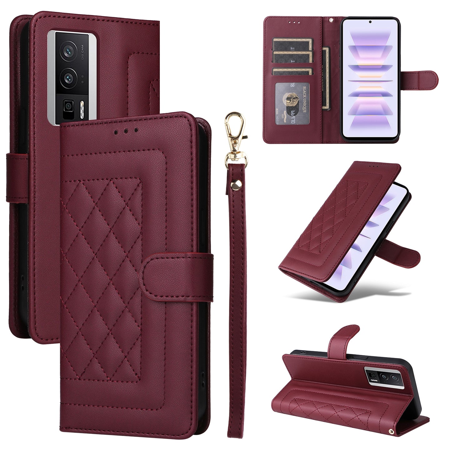 Xiaomi Poco F5 Pro Diamond Lattice Leather Flip Phone Case - Durable and Convenient Holder with Precision Cutouts