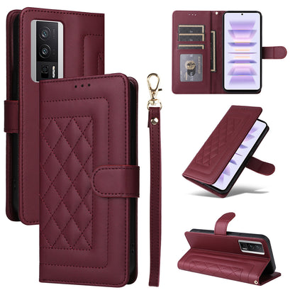 Xiaomi Poco F5 Pro Diamond Lattice Leather Flip Phone Case - Durable and Convenient Holder with Precision Cutouts