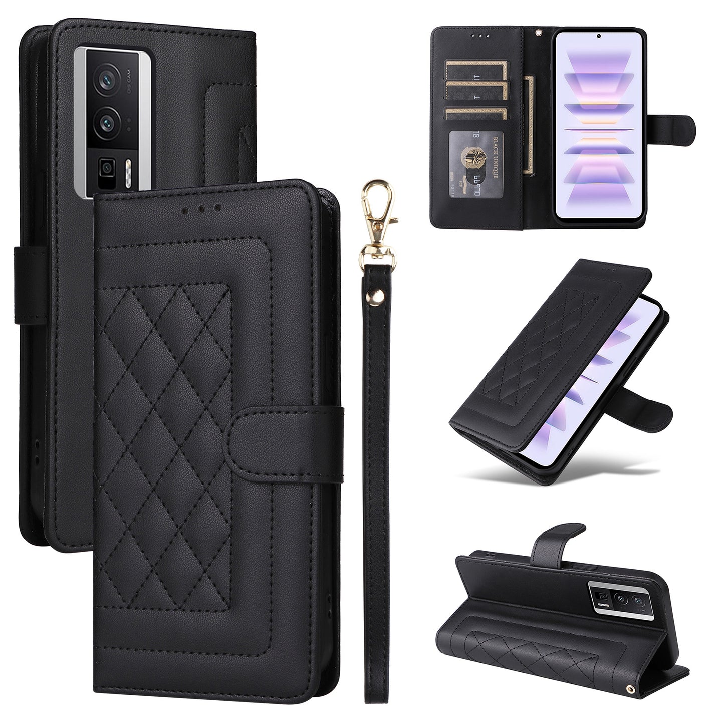 Xiaomi Poco F5 Pro Diamond Lattice Leather Flip Phone Case - Durable and Convenient Holder with Precision Cutouts