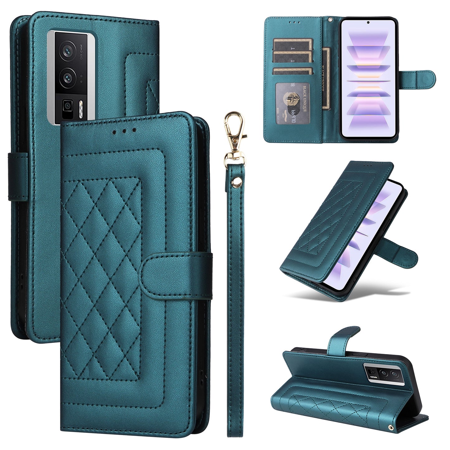 Xiaomi Poco F5 Pro Diamond Lattice Leather Flip Phone Case - Durable and Convenient Holder with Precision Cutouts