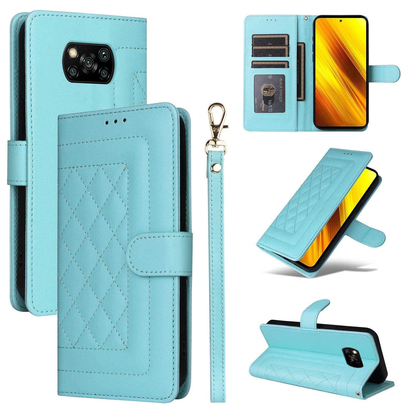 Xiaomi Poco X3 NFC Diamond Lattice Leather Flip Phone Case - Durable and Convenient Holder with Precision Cutouts
