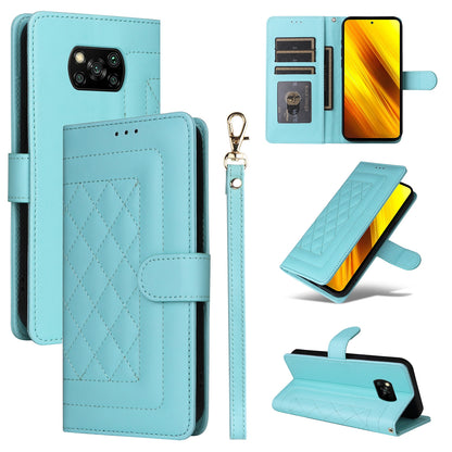 Xiaomi Poco X3 NFC Diamond Lattice Leather Flip Phone Case - Durable and Convenient Holder with Precision Cutouts