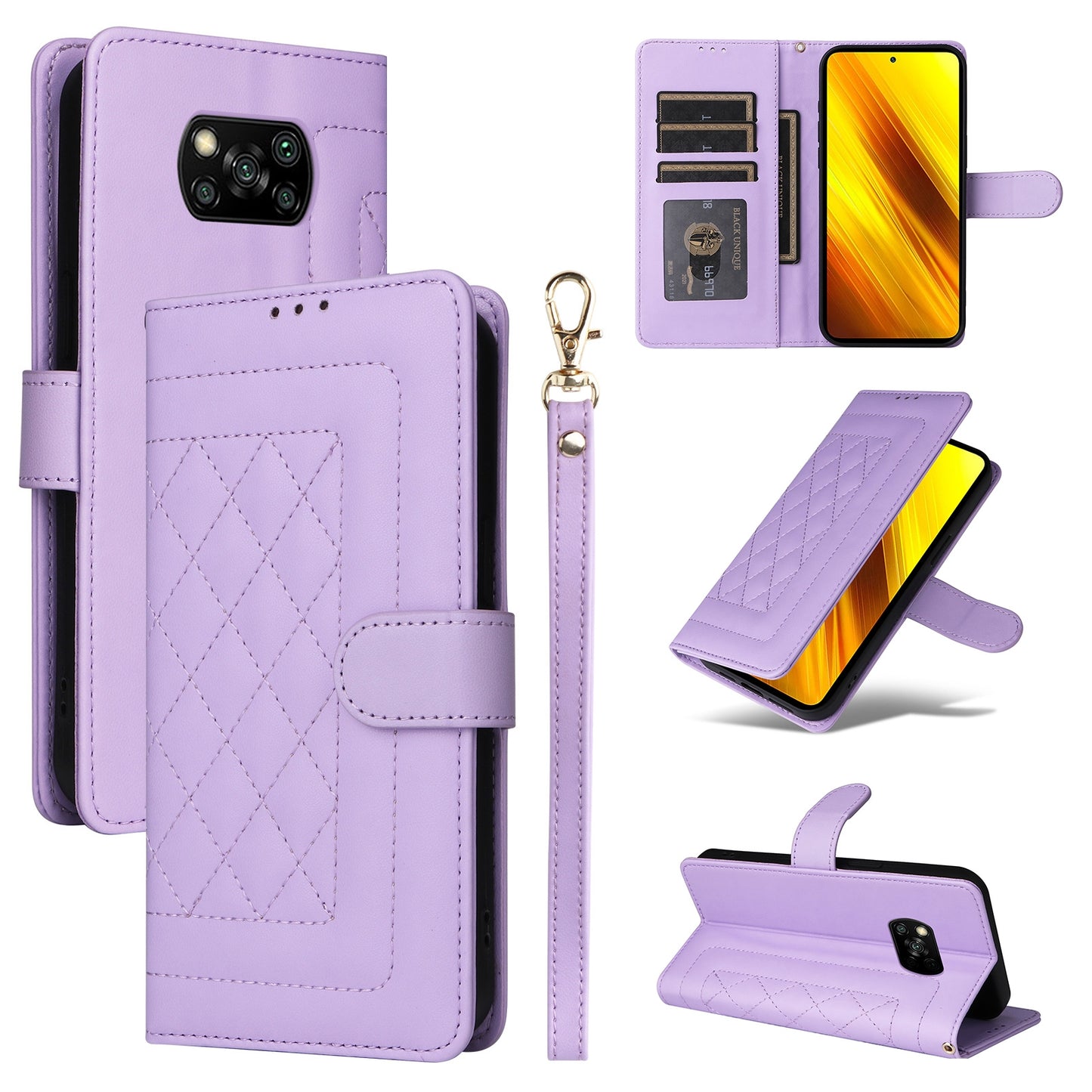 Xiaomi Poco X3 NFC Diamond Lattice Leather Flip Phone Case - Durable and Convenient Holder with Precision Cutouts