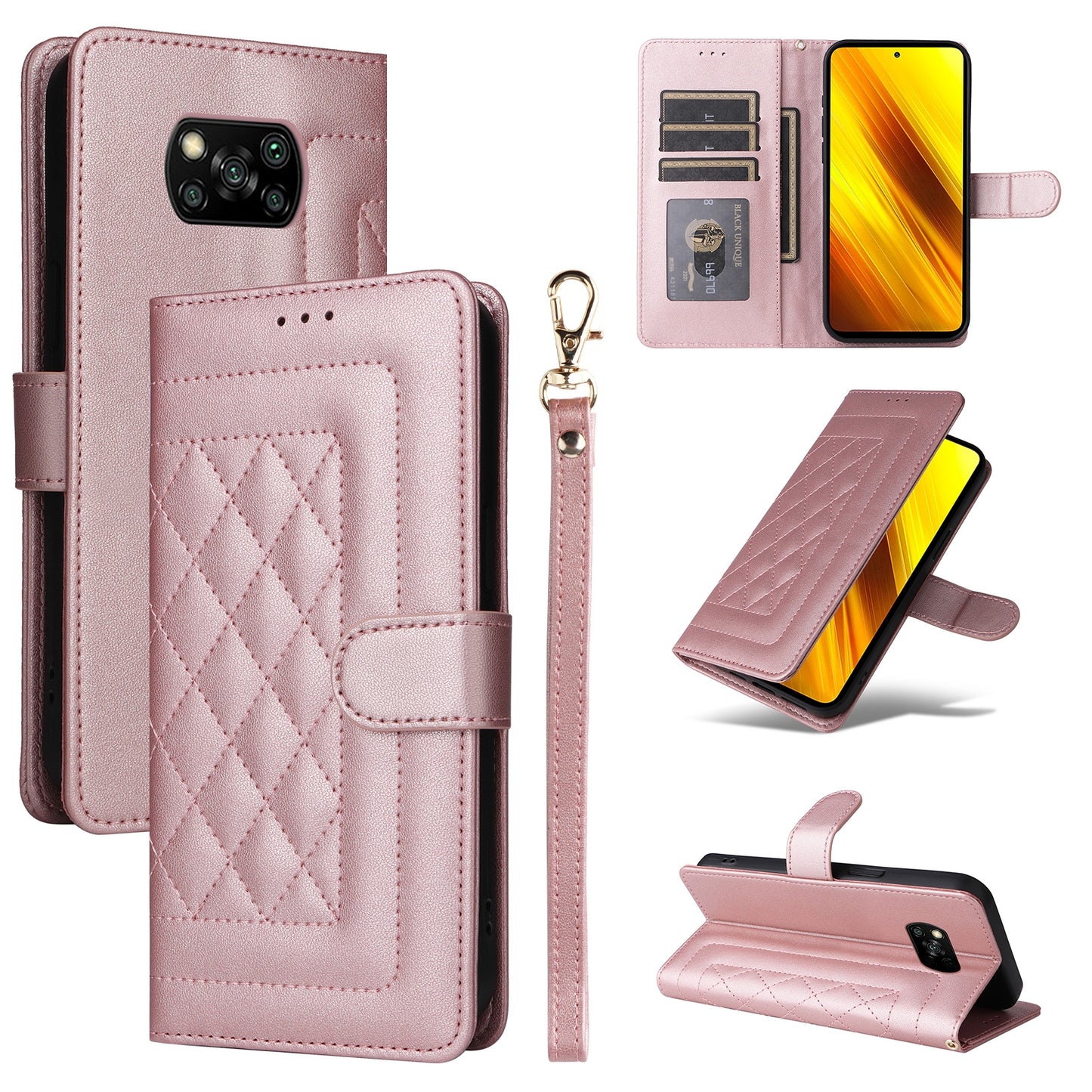 Xiaomi Poco X3 NFC Diamond Lattice Leather Flip Phone Case - Durable and Convenient Holder with Precision Cutouts