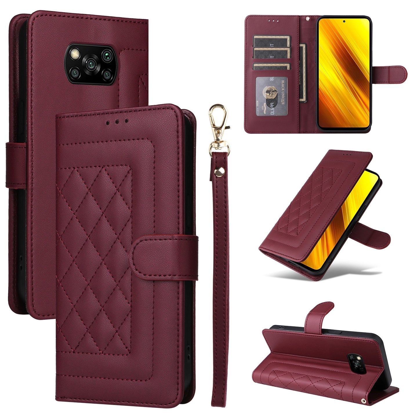 Xiaomi Poco X3 NFC Diamond Lattice Leather Flip Phone Case - Durable and Convenient Holder with Precision Cutouts