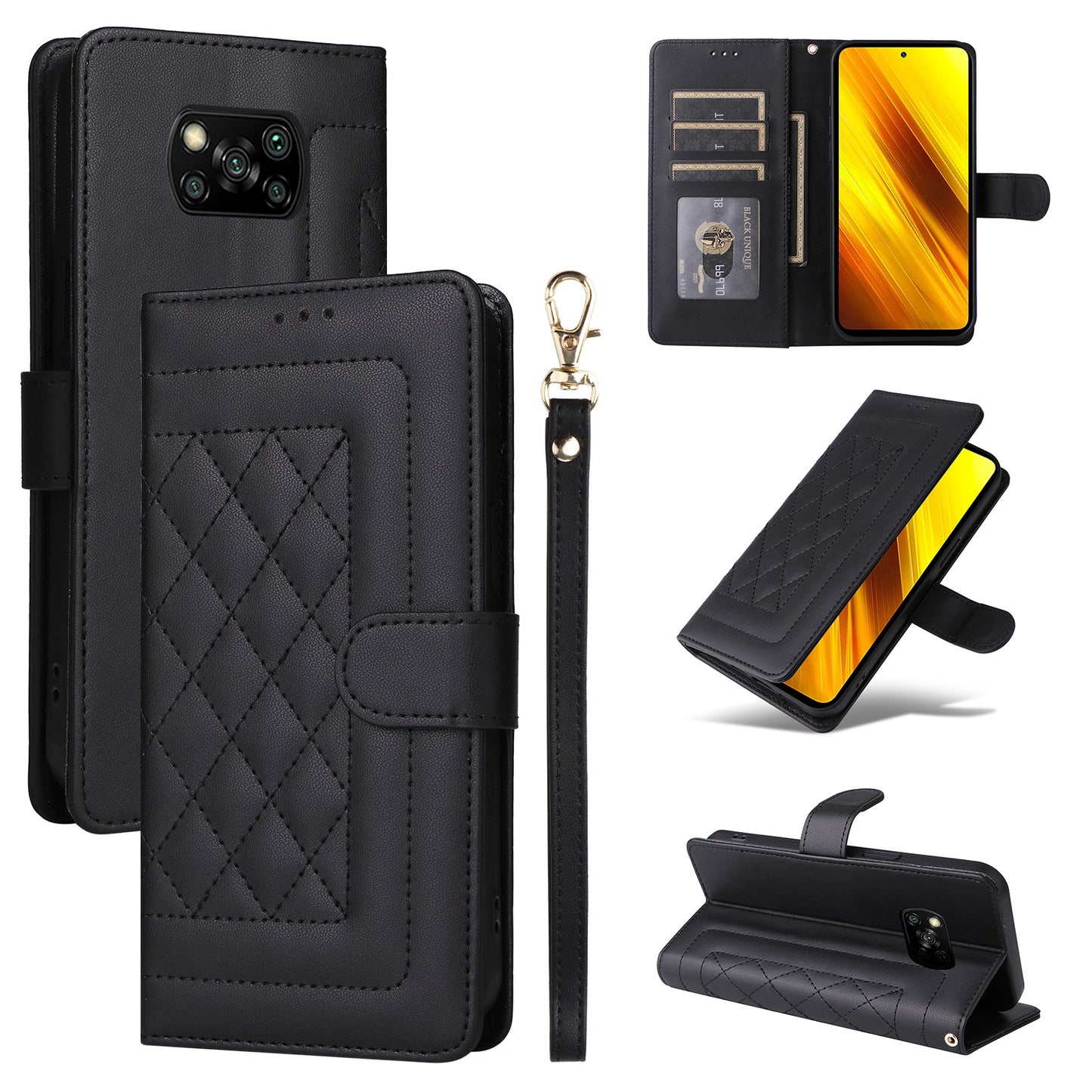 Xiaomi Poco X3 NFC Diamond Lattice Leather Flip Phone Case - Durable and Convenient Holder with Precision Cutouts