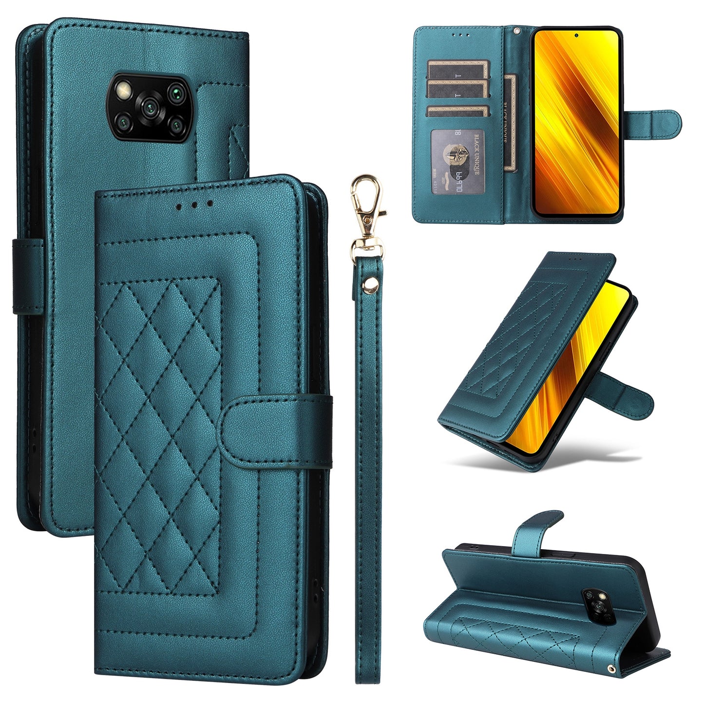 Xiaomi Poco X3 NFC Diamond Lattice Leather Flip Phone Case - Durable and Convenient Holder with Precision Cutouts