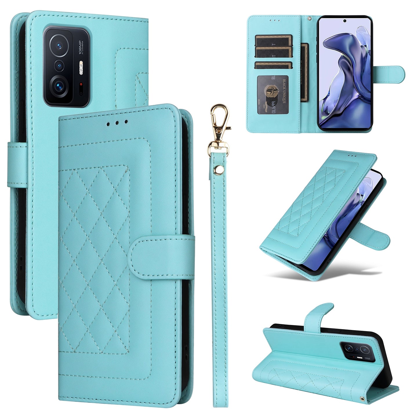 For Xiaomi 11T / 11T Pro Diamond Lattice Leather Flip Phone Case - Durable and Convenient Holder with Precision Cutouts