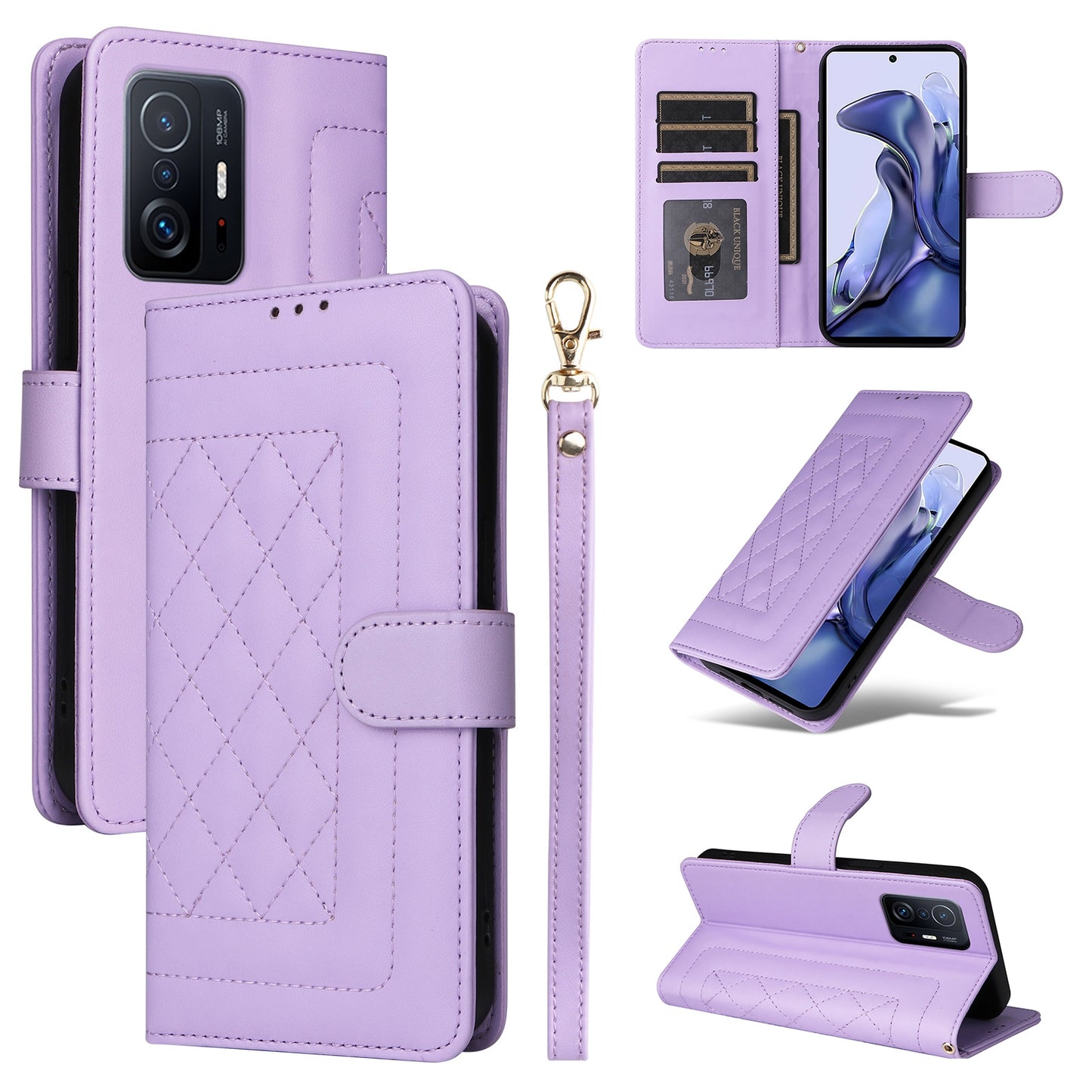 For Xiaomi 11T / 11T Pro Diamond Lattice Leather Flip Phone Case - Durable and Convenient Holder with Precision Cutouts
