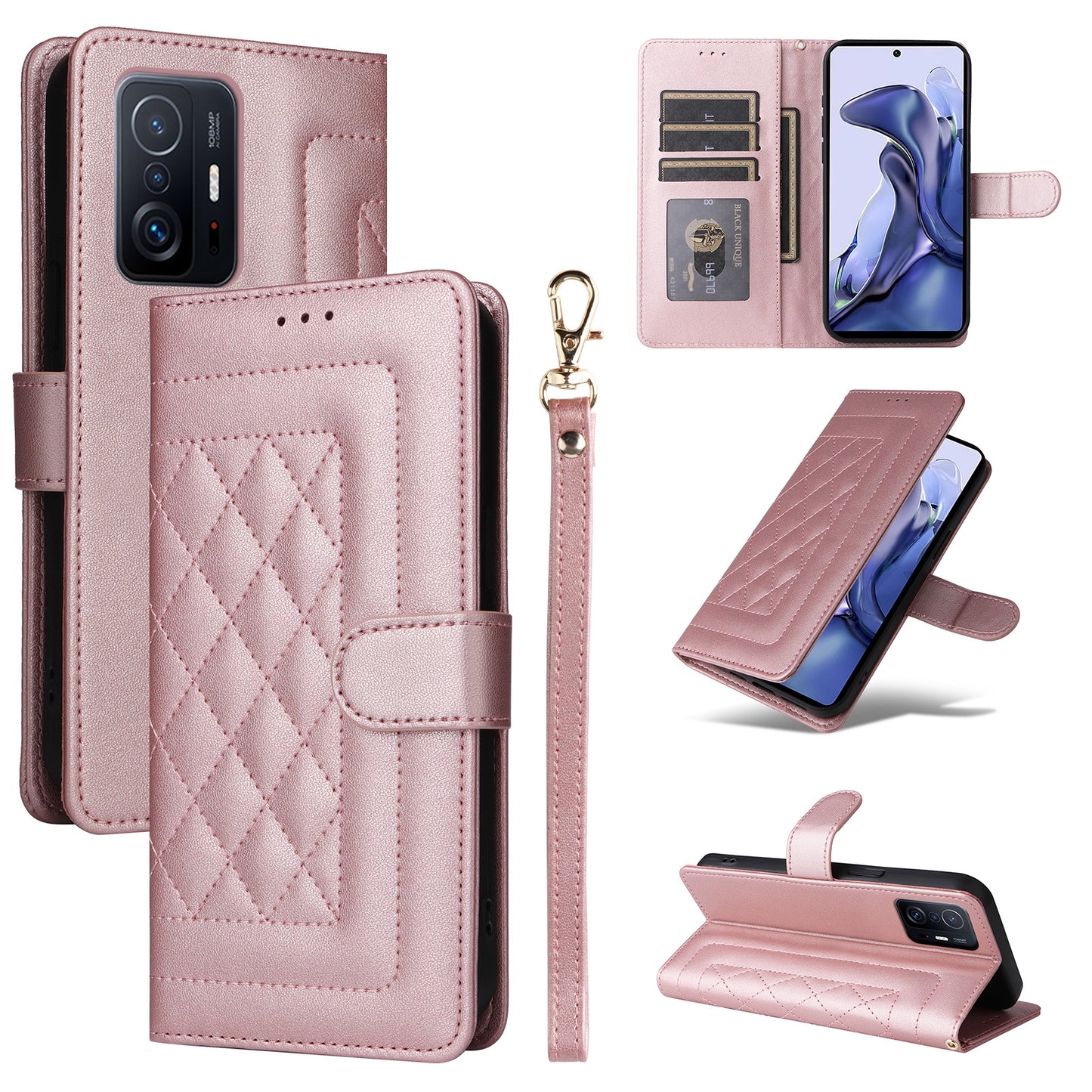 For Xiaomi 11T / 11T Pro Diamond Lattice Leather Flip Phone Case - Durable and Convenient Holder with Precision Cutouts