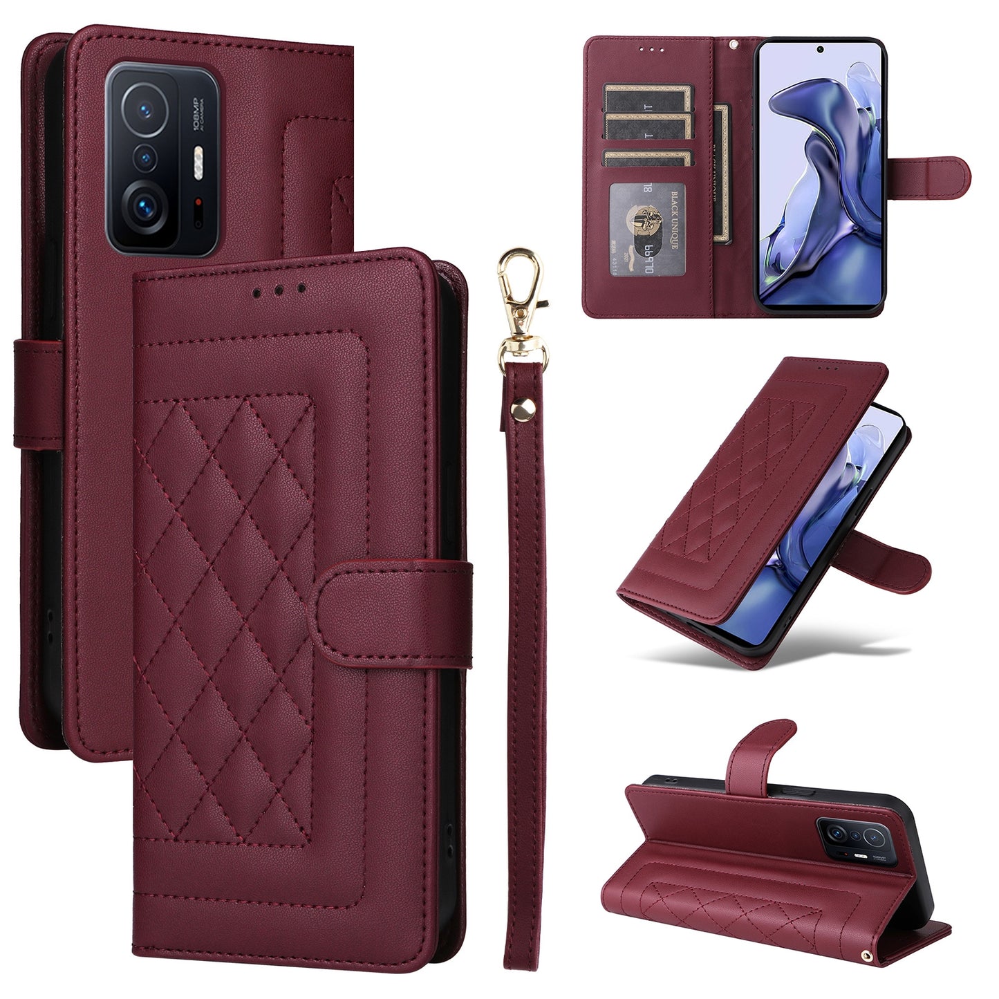 For Xiaomi 11T / 11T Pro Diamond Lattice Leather Flip Phone Case - Durable and Convenient Holder with Precision Cutouts
