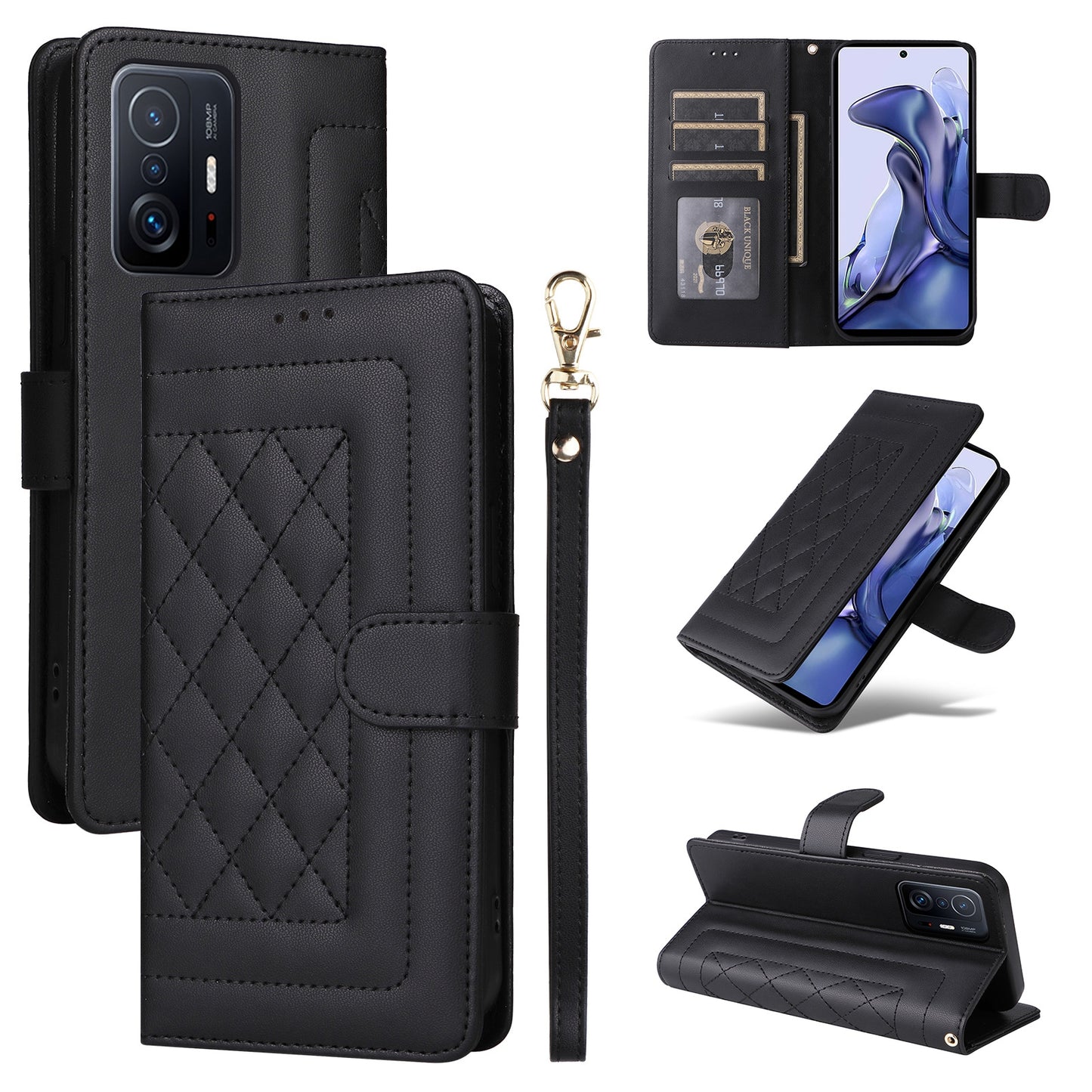 For Xiaomi 11T / 11T Pro Diamond Lattice Leather Flip Phone Case - Durable and Convenient Holder with Precision Cutouts