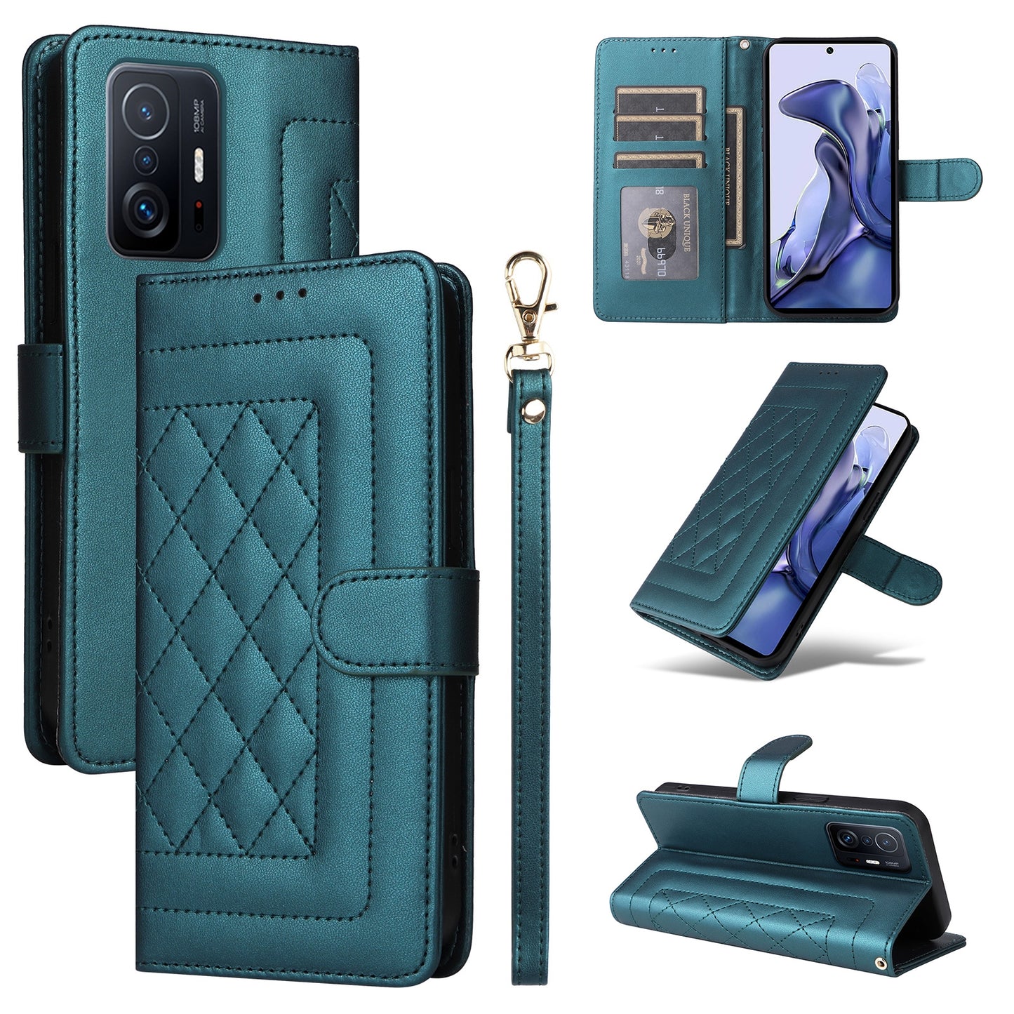 For Xiaomi 11T / 11T Pro Diamond Lattice Leather Flip Phone Case - Durable and Convenient Holder with Precision Cutouts