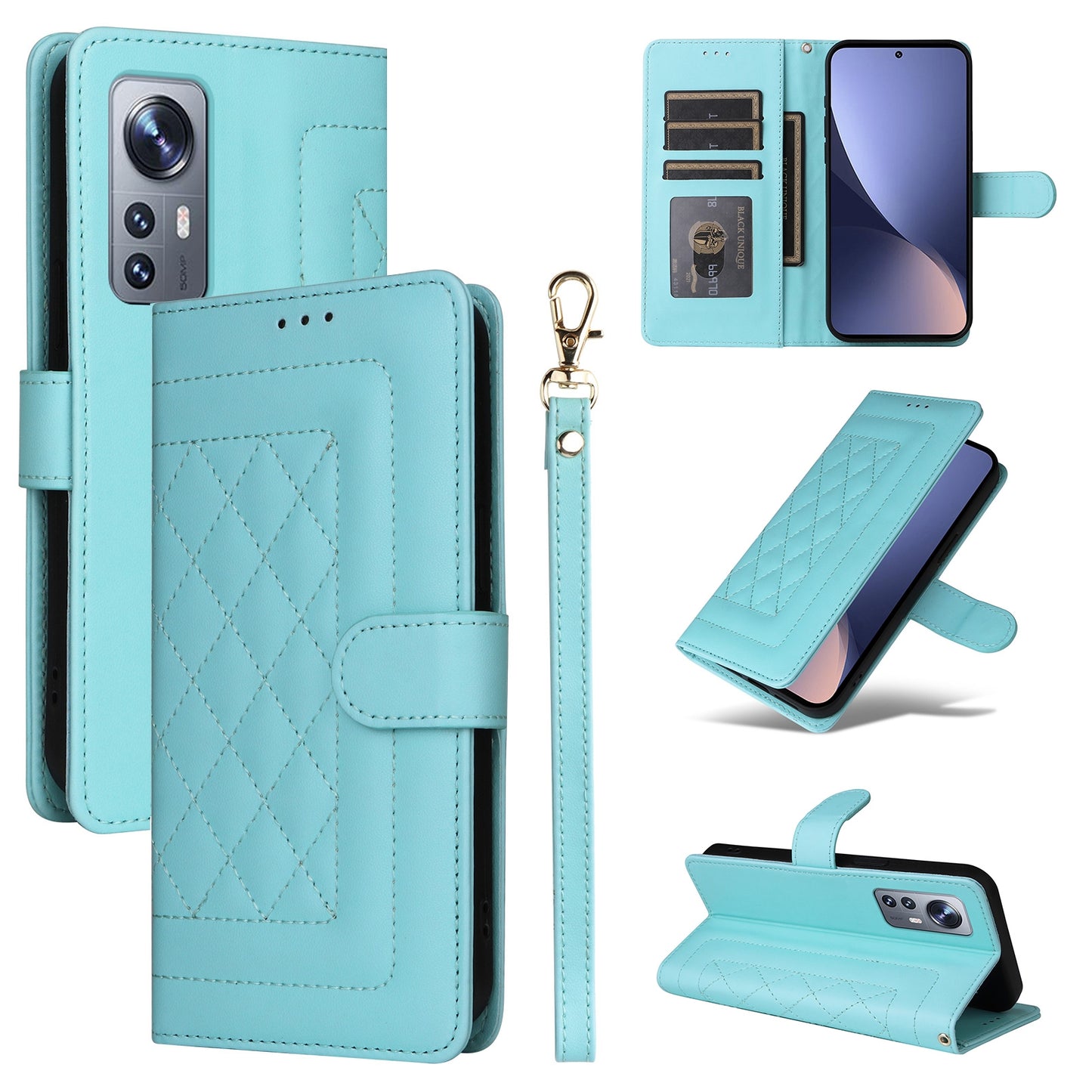 For Xiaomi 12 / 12X Diamond Lattice Leather Flip Phone Case - Durable and Convenient Holder with Precision Cutouts