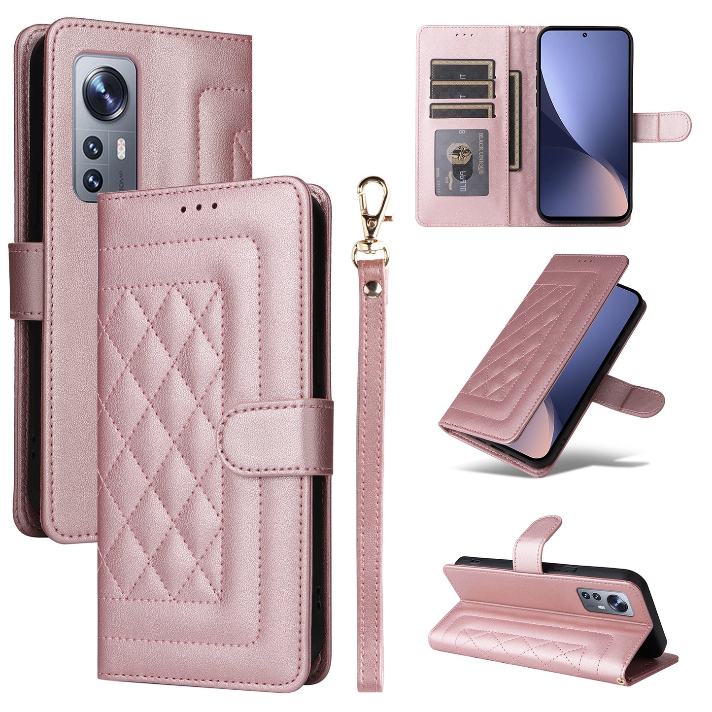 For Xiaomi 12 / 12X Diamond Lattice Leather Flip Phone Case - Durable and Convenient Holder with Precision Cutouts