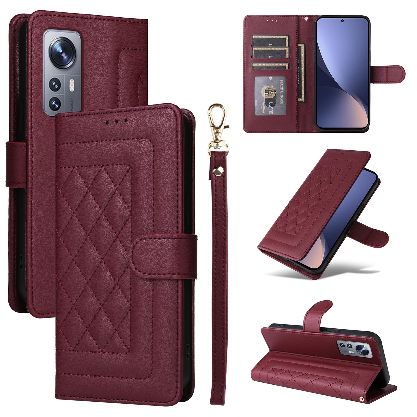 For Xiaomi 12 / 12X Diamond Lattice Leather Flip Phone Case - Durable and Convenient Holder with Precision Cutouts