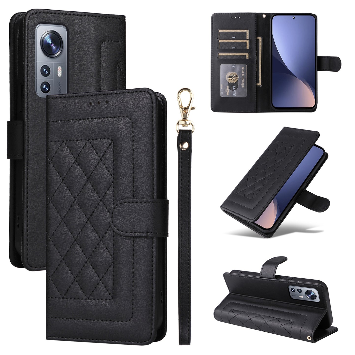 For Xiaomi 12 / 12X Diamond Lattice Leather Flip Phone Case - Durable and Convenient Holder with Precision Cutouts