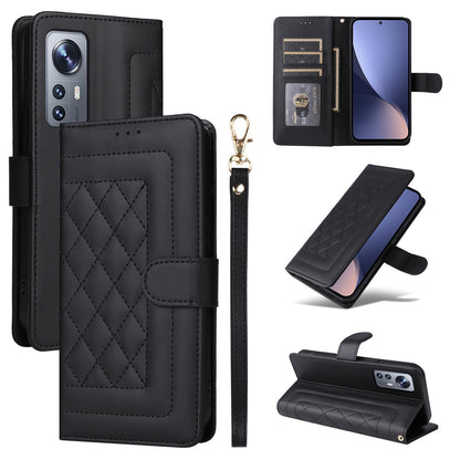 For Xiaomi 12 / 12X Diamond Lattice Leather Flip Phone Case - Durable and Convenient Holder with Precision Cutouts