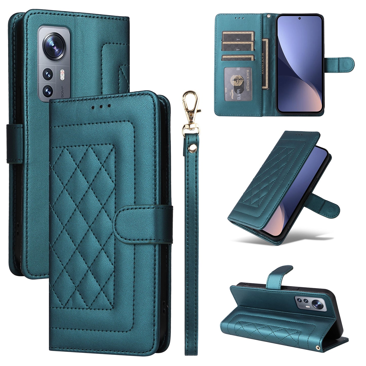 For Xiaomi 12 / 12X Diamond Lattice Leather Flip Phone Case - Durable and Convenient Holder with Precision Cutouts