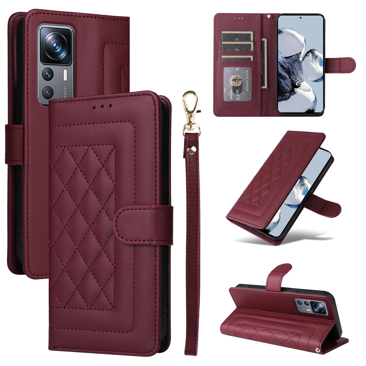 Xiaomi 12T / 12T Pro Diamond Lattice Leather Flip Phone Case - Durable and Convenient Holder with Precision Cutouts