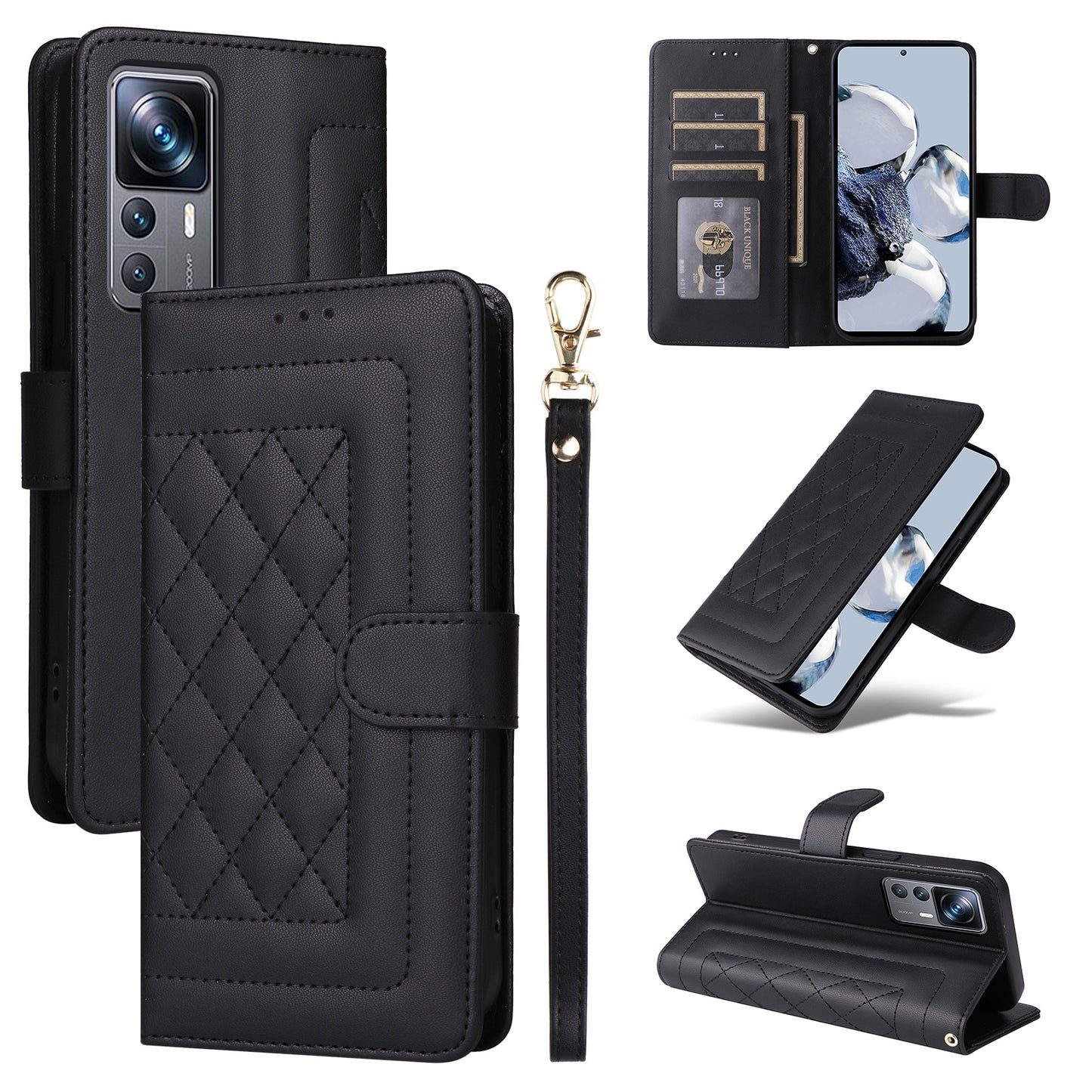 Xiaomi 12T / 12T Pro Diamond Lattice Leather Flip Phone Case - Durable and Convenient Holder with Precision Cutouts