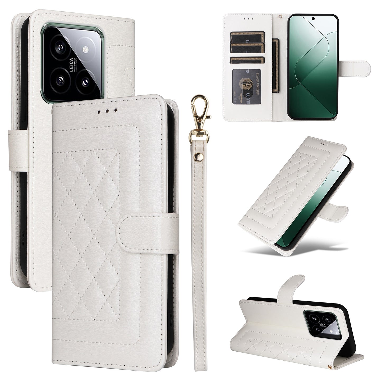 Xiaomi 14 5G Diamond Lattice Leather Flip Phone Case - Durable and Convenient Holder with Precision Cutouts