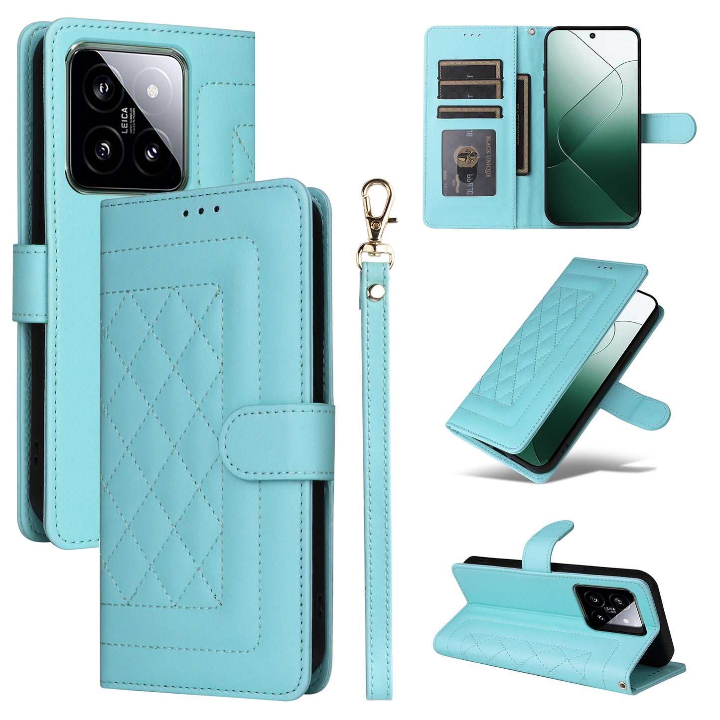 Xiaomi 14 5G Diamond Lattice Leather Flip Phone Case - Durable and Convenient Holder with Precision Cutouts