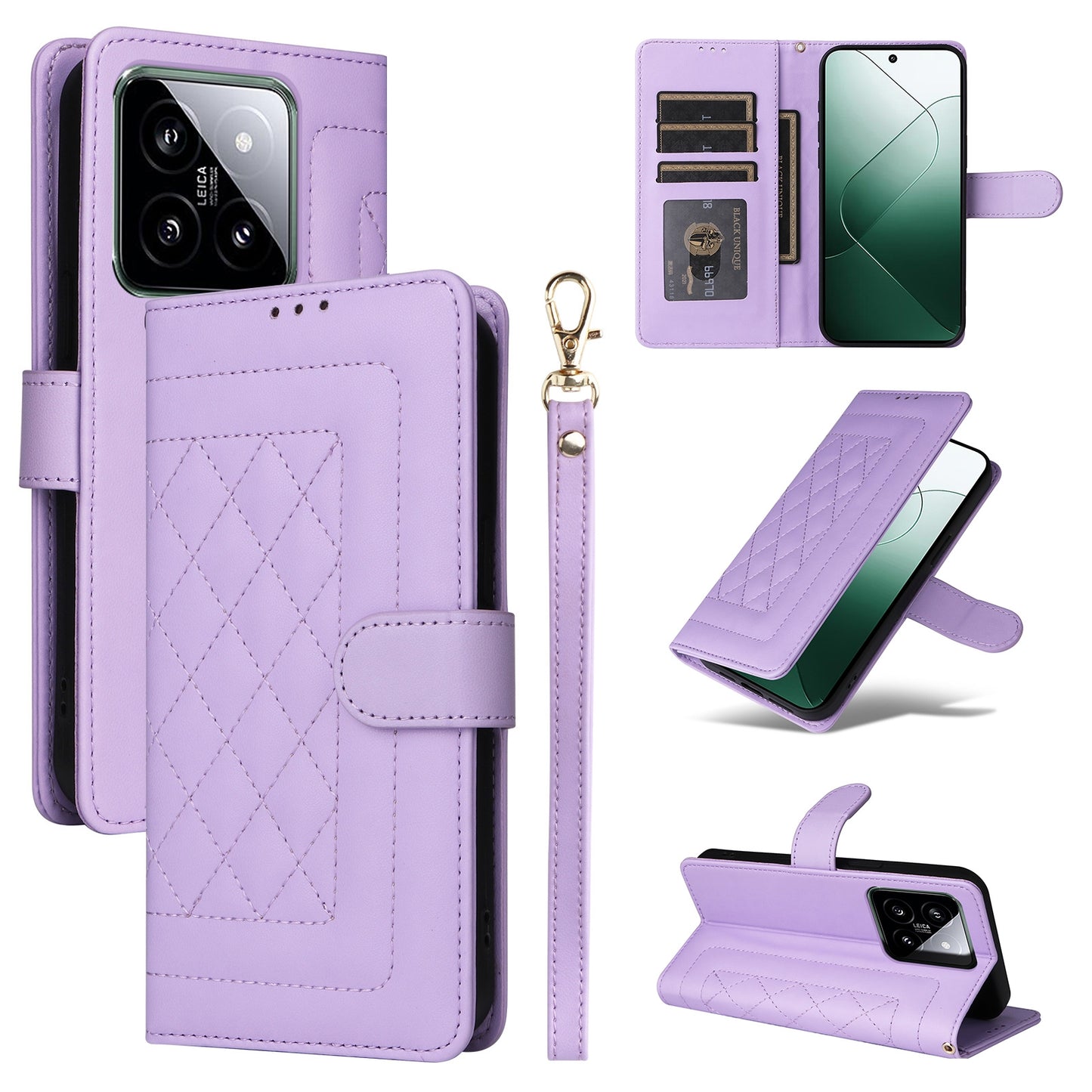 Xiaomi 14 5G Diamond Lattice Leather Flip Phone Case - Durable and Convenient Holder with Precision Cutouts