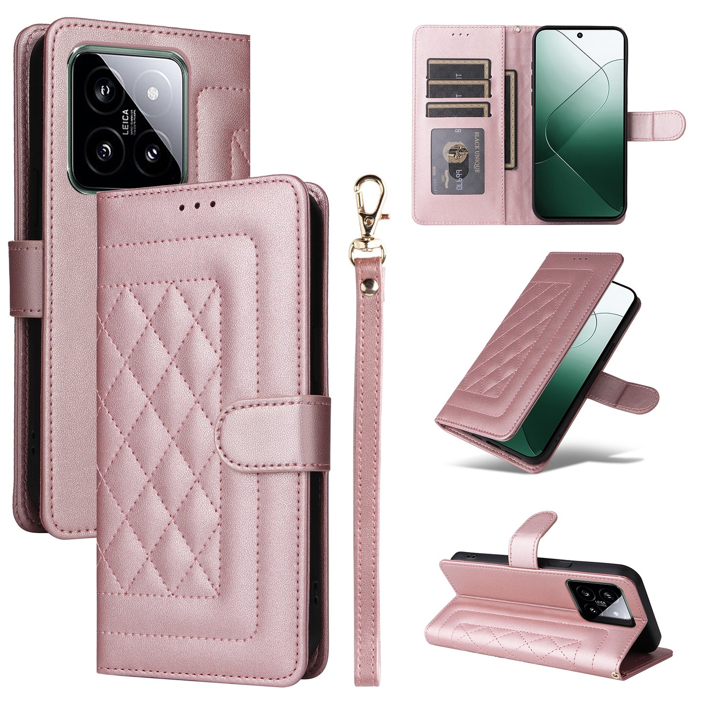 Xiaomi 14 5G Diamond Lattice Leather Flip Phone Case - Durable and Convenient Holder with Precision Cutouts