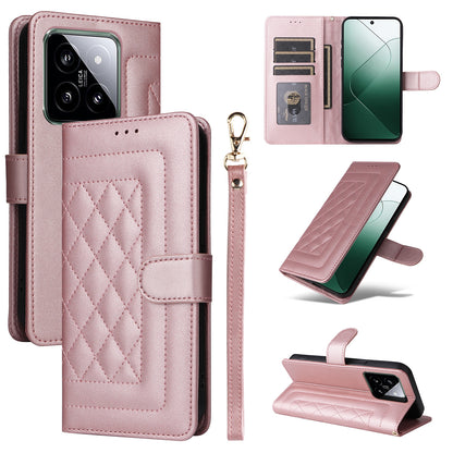 Xiaomi 14 5G Diamond Lattice Leather Flip Phone Case - Durable and Convenient Holder with Precision Cutouts