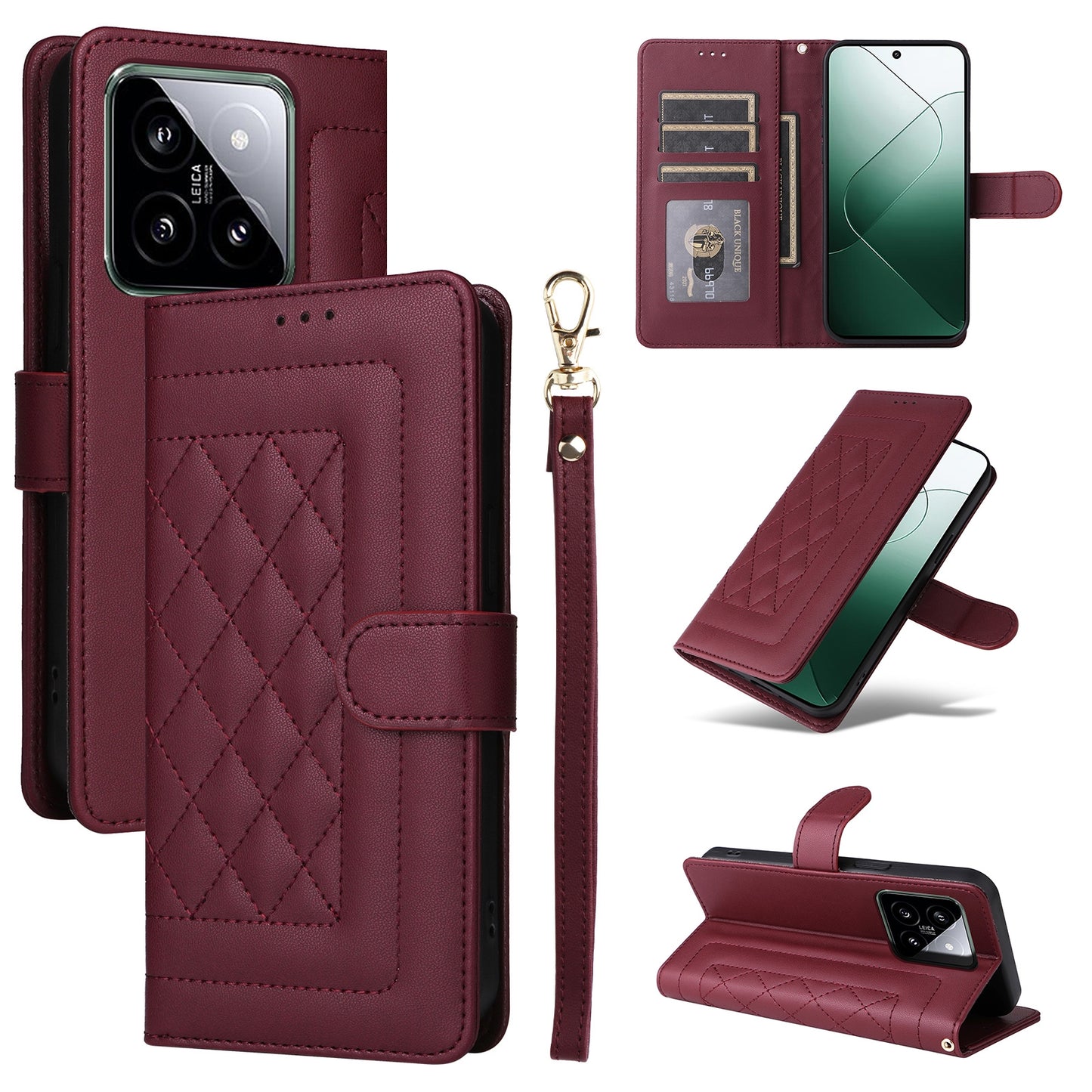 Xiaomi 14 5G Diamond Lattice Leather Flip Phone Case - Durable and Convenient Holder with Precision Cutouts