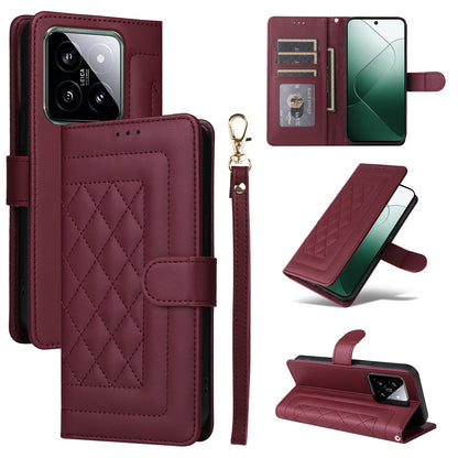 Xiaomi 14 5G Diamond Lattice Leather Flip Phone Case - Durable and Convenient Holder with Precision Cutouts