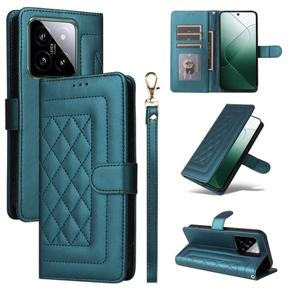 Xiaomi 14 5G Diamond Lattice Leather Flip Phone Case - Durable and Convenient Holder with Precision Cutouts