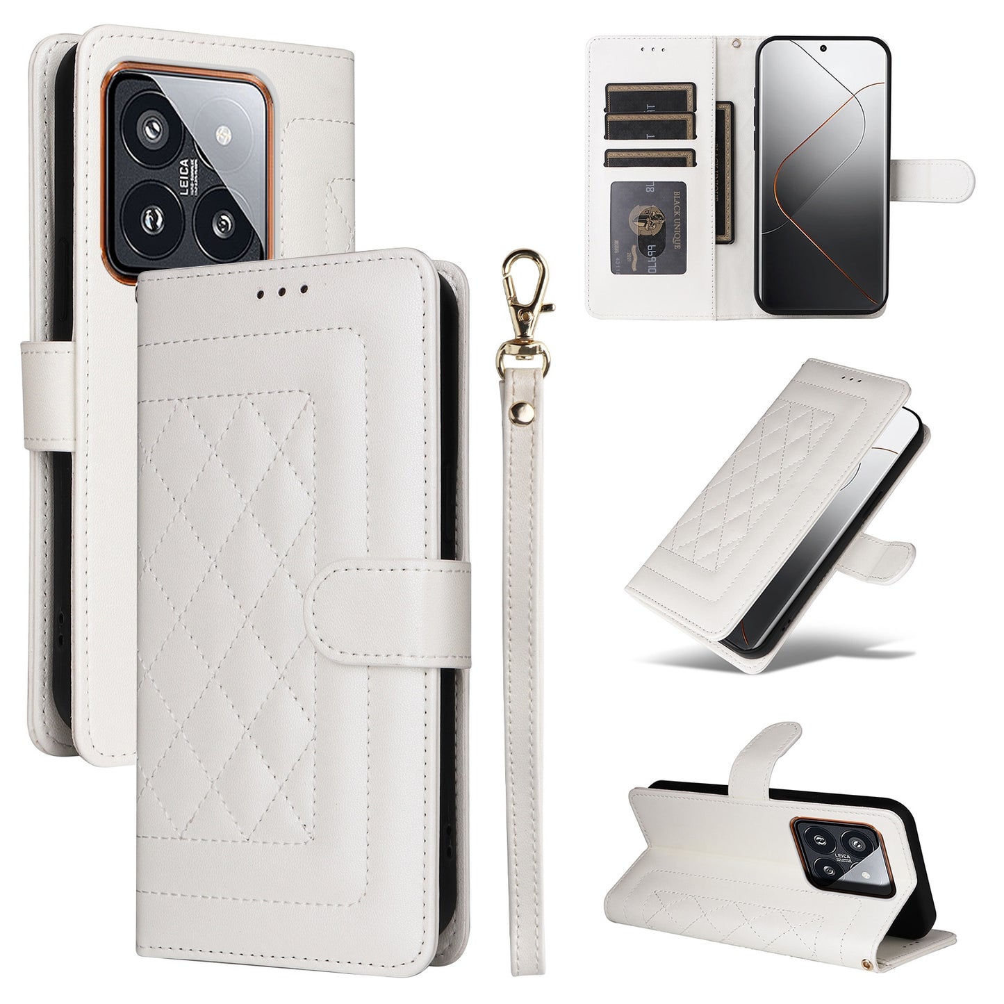 Xiaomi 14 Pro 5G Diamond Lattice Leather Flip Phone Case - Durable and Convenient Holder with Precision Cutouts