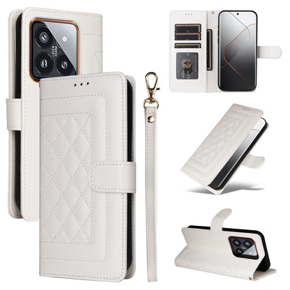 Xiaomi 14 Pro 5G Diamond Lattice Leather Flip Phone Case - Durable and Convenient Holder with Precision Cutouts